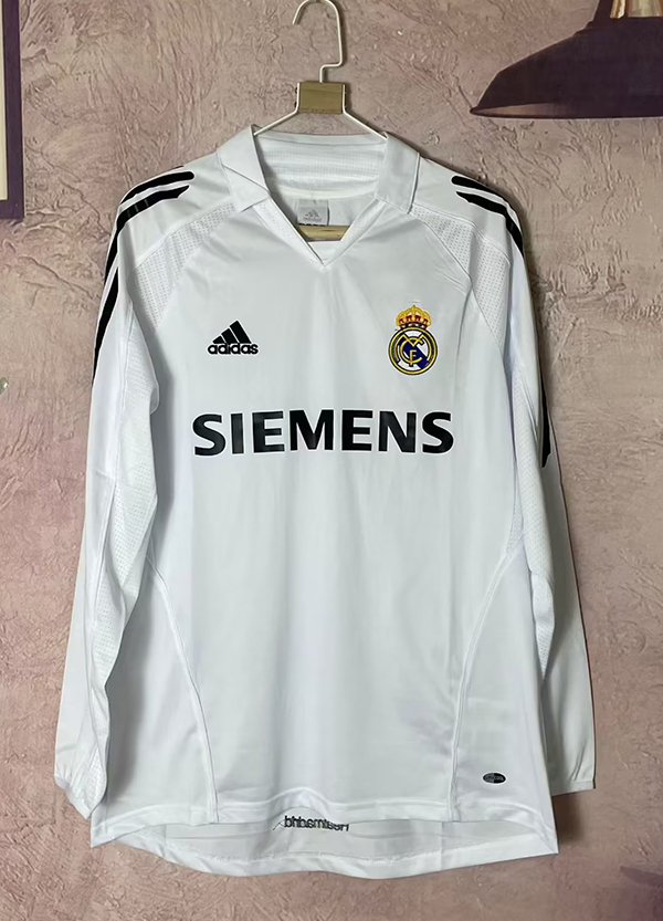 2005-2006 Season Real Madrid Home White Color Long Sleeve Football Retro Jersey