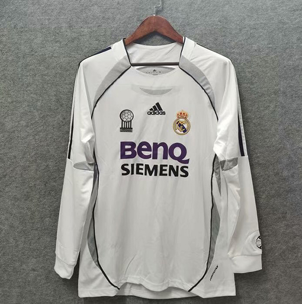 2006-2007 Season Real Madrid Home White Color Long Sleeve Football Retro Jersey