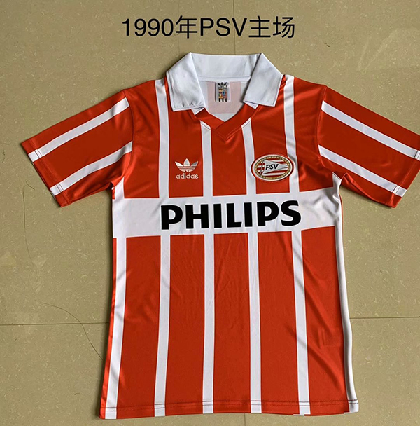 1990 Season PSV Home Red-White Color Football Shirt Top Thailand Quality PSV Retro Jersey