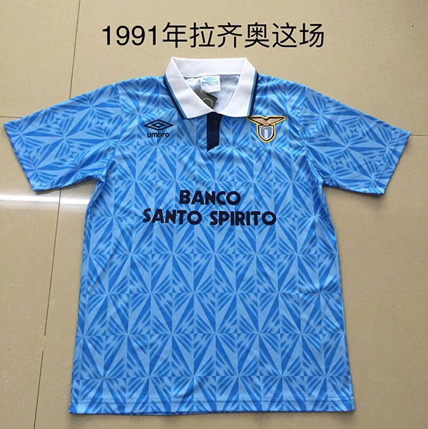 1991-1992 Season Lazio Home Blue Color Football Shirt Top Thailand Quality Lazio Retro Jersey