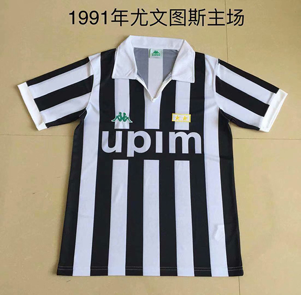 1991 Season Juventus Home Black-White Color Football Shirt