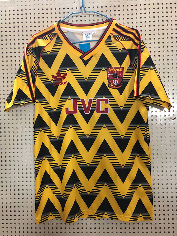 1992-1993 Season Arsenal Away Yellow Color Football Retro Jersey