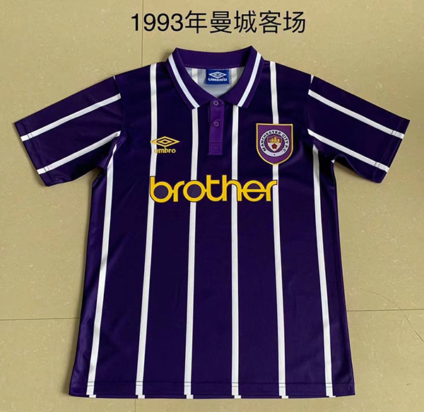 1993 Season Manchester City Away Purple Color Football Retro Jersey