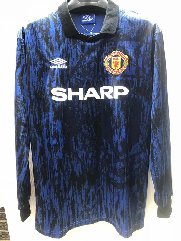 1993 Season Manchester United Away Blue Color Long Sleeve Football Shirt Man United Retro Jersey