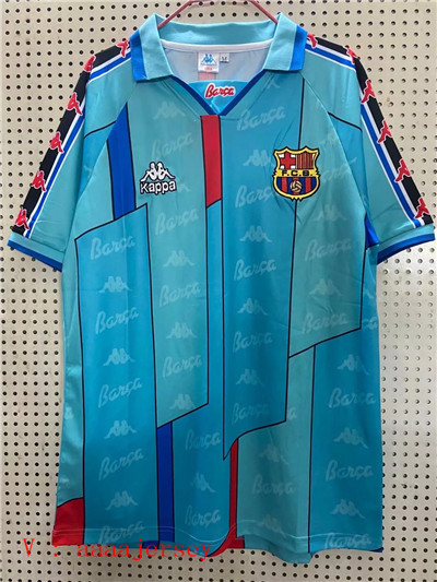 1996-1997 Season Barcelona Away Blue Color Football Retro Jersey