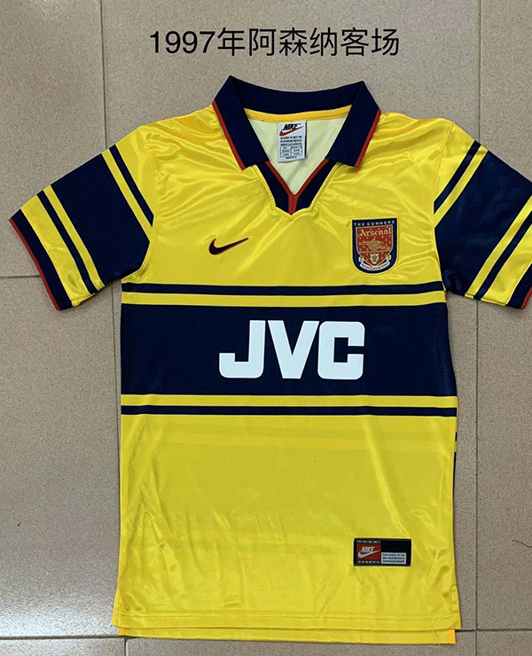 1997 Season Arsenal Away Yellow Color Football Retro Jersey