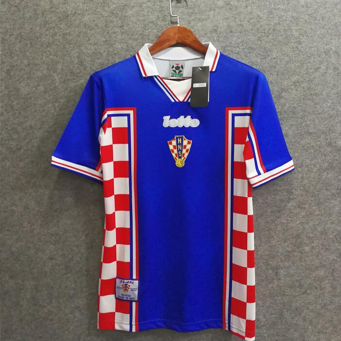 1998 Season Croatia Away Blue Color Football Shirt Top Thailand Quality Croatia Retro Jersey