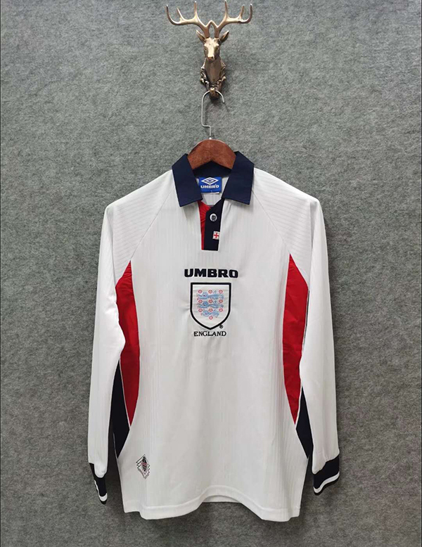 1998 World Cup England Home White Long Sleeve Football Retro Jersey