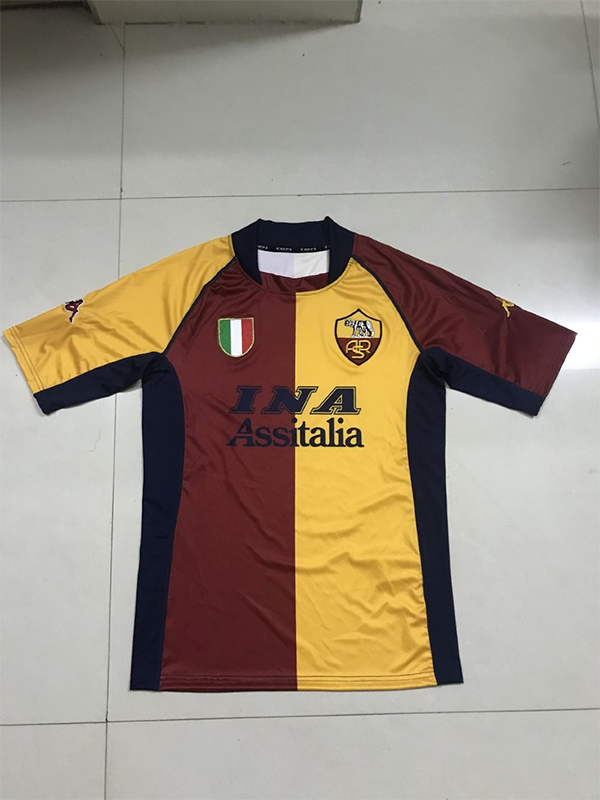 2001-2002 Season Roma Home Yellow Color Football Shirt Top Thailand Quality Roma Retro Jersey