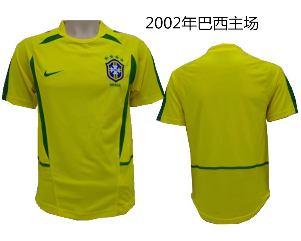 2002 World Cup Brazil Home Yellow Color Soccer Jersey Top Thailand Quality Brasil Retro Jerseys