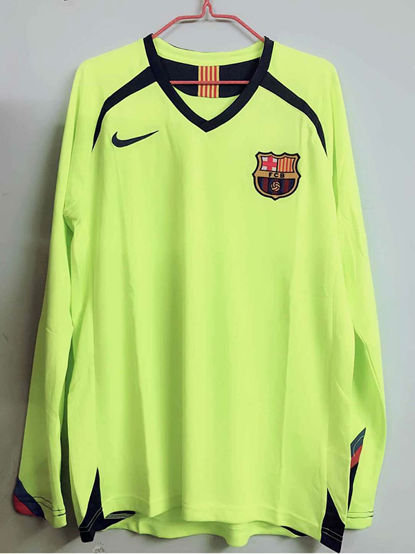 2005-2006 Season Barcelona Away Green Long Sleeve Football Retro Jersey