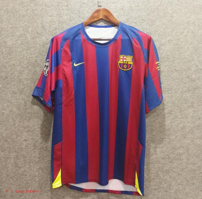 2005-2006 Season Barcelona Home Red-Blue Color Football Retro Jersey