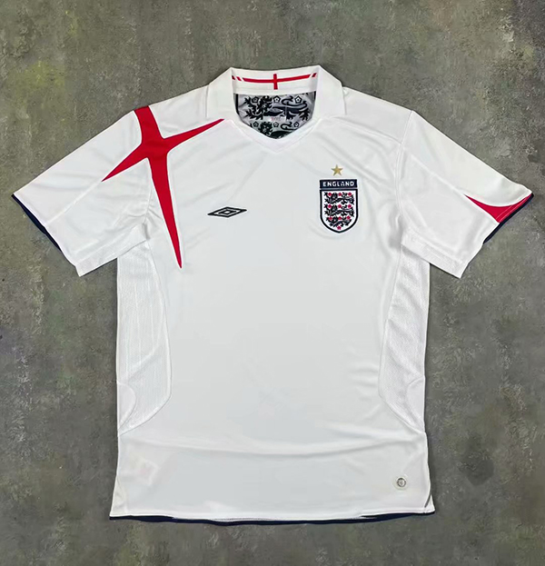 2006 Season England Home White Color Football Retro Jersey