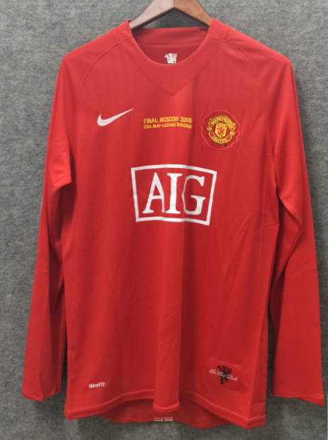 2007-2008 Season Manchester United Home Red Color Soccer Jersey Long Sleeve Man United Retro Jerseys