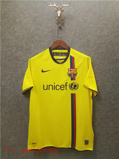 2008-2009 Season Barcelona Away Yellow Color Football Retro Jersey