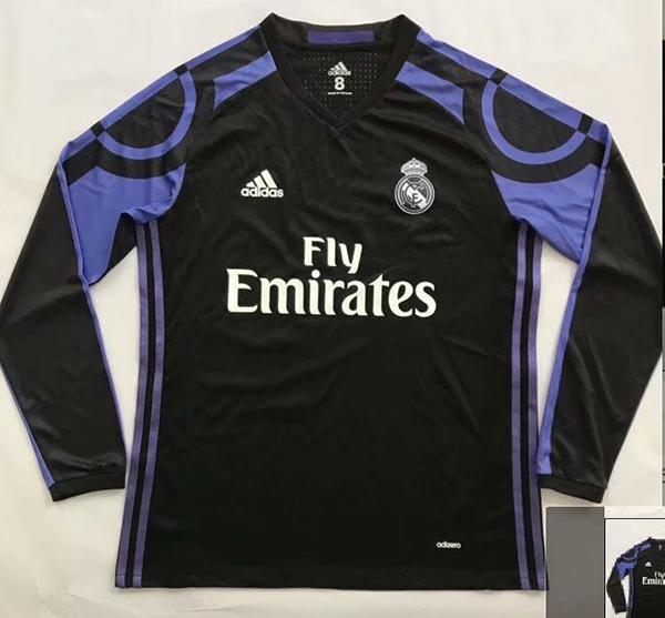 2015-2016 Season Real Madrid Third Black Long Sleeve Football Retro Jersey