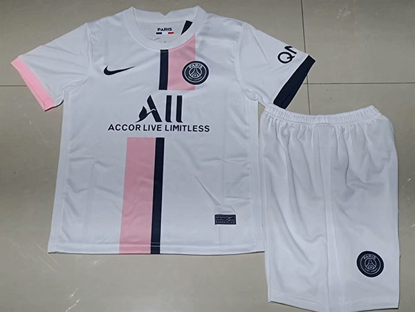 21-22 Season Paris Saint Germain Away White Color Youth Kids Football Kit