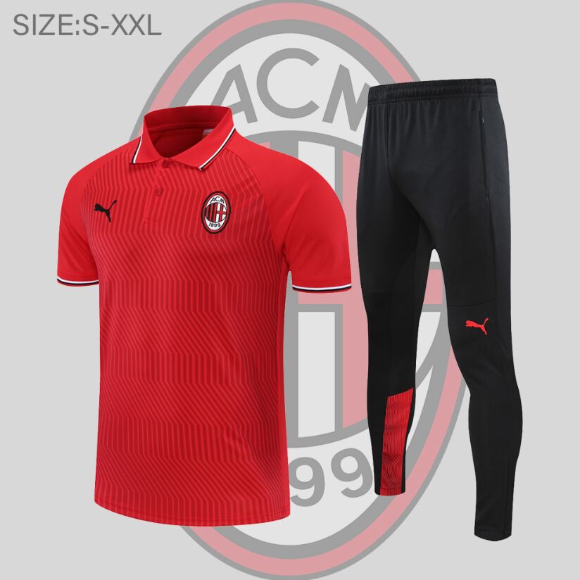 22-23 Season AC Milan Red Color Football Polo Training Suit