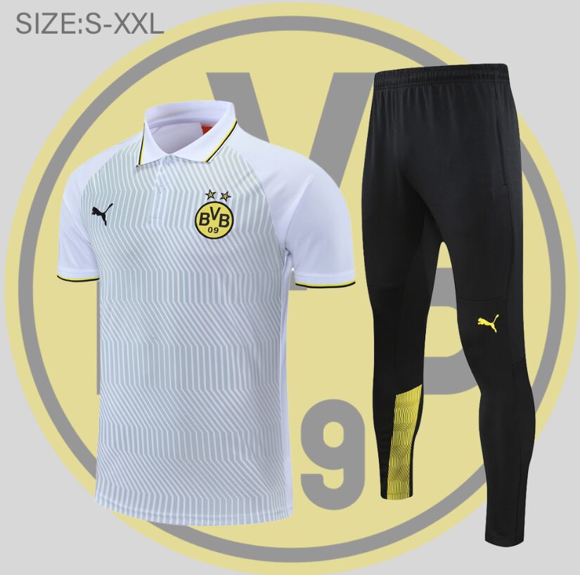 22-23 Season Dortmund Mixed-White Color Football Polo Set