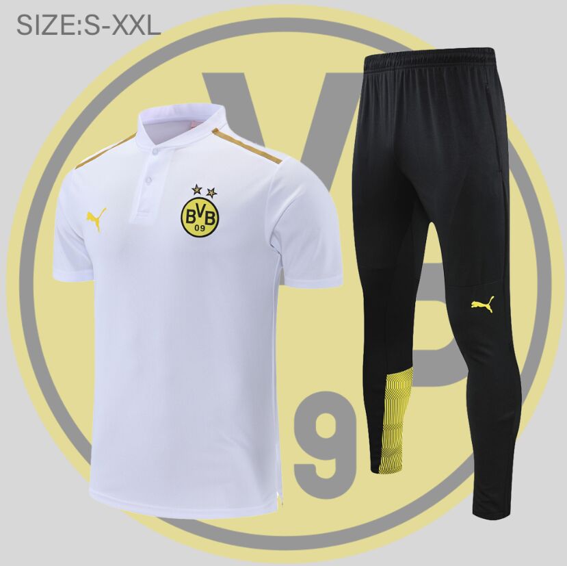 22-23 Season Dortmund White Color Football Polo Training Suit