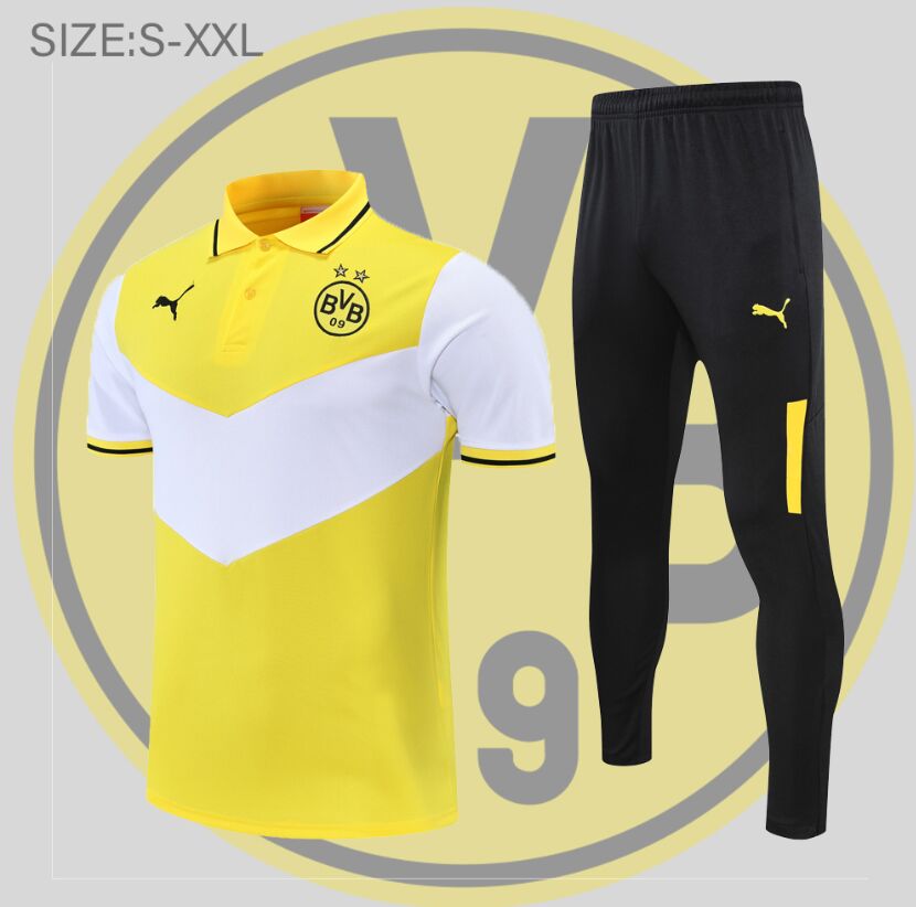 22-23 Season Dortmund Yellow-White Color Football Polo Training Suit