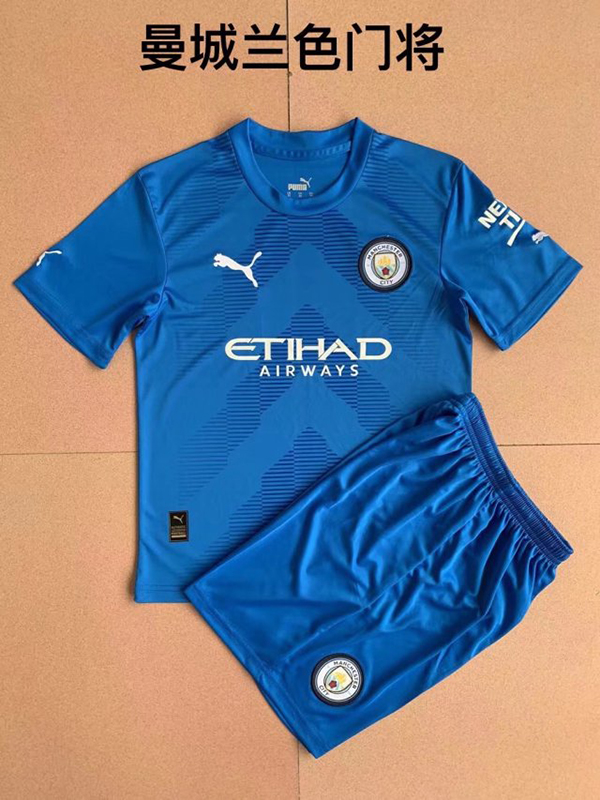 22-23 Season Manchester City Goalkeeper Blue Color Kids Football Kit