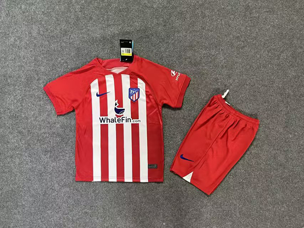 23-24 Season Atletico Madrid Home Red-White Color Youth Kids Football Uniform