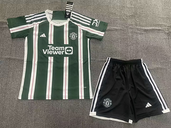 23-24 Season Manchester United Away Green Color Kids Football Kit