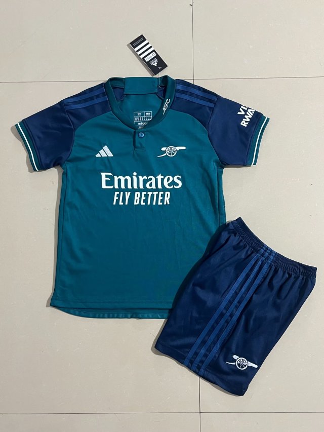 23-24 Season Arsenal Third Lake-Green Color Youth Kids Football Uniform