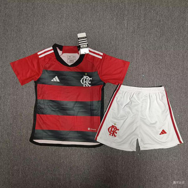 23-24 Season Flamengo Home Red Color Youth Kids Football Kit