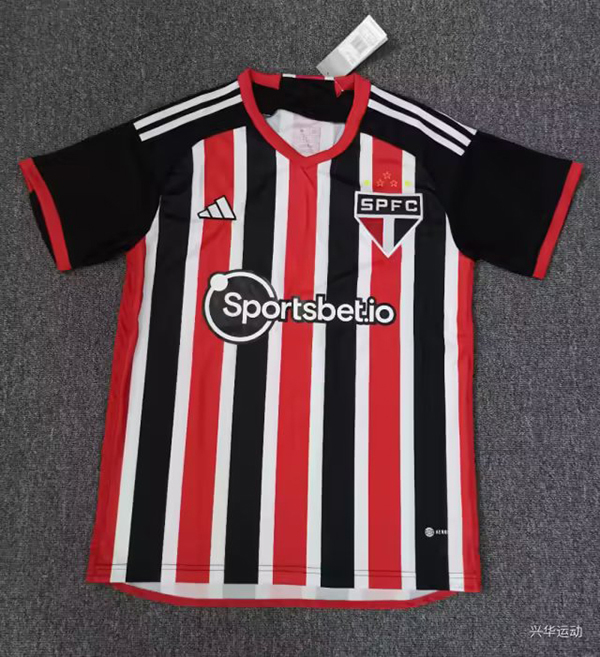 23-24 Season Sao Paulo Away Red-Black Color Soccer Jersey