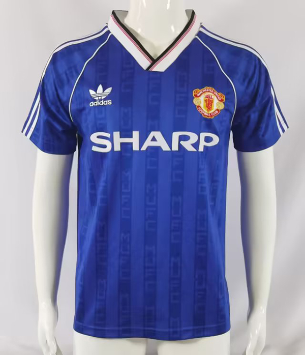 1988-1989 Season Manchester United Away Blue Color Football Retro Jersey